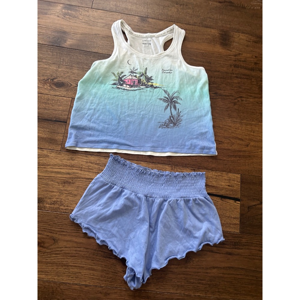 Limited Too Girls Blue Ombre Paradise Dreams Pajama Set Tank and Shorts XL 16/18